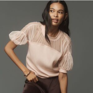 Maeve Short-Sleeve Sheer-Inset Knit Top Size Large